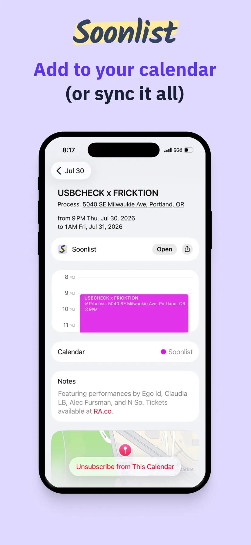 Soonlist app store screenshot: Add to your calendar, or sync it all